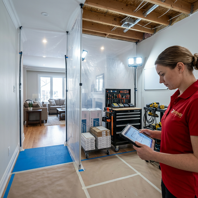 Well-managed renovation job site by Red Stone Contracting with organized tools