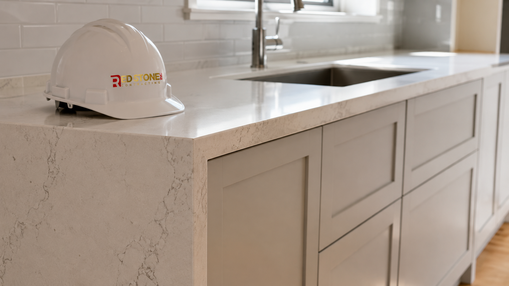 Finished kitchen counter and cabinetry detail from a home renovation Halton Hills project