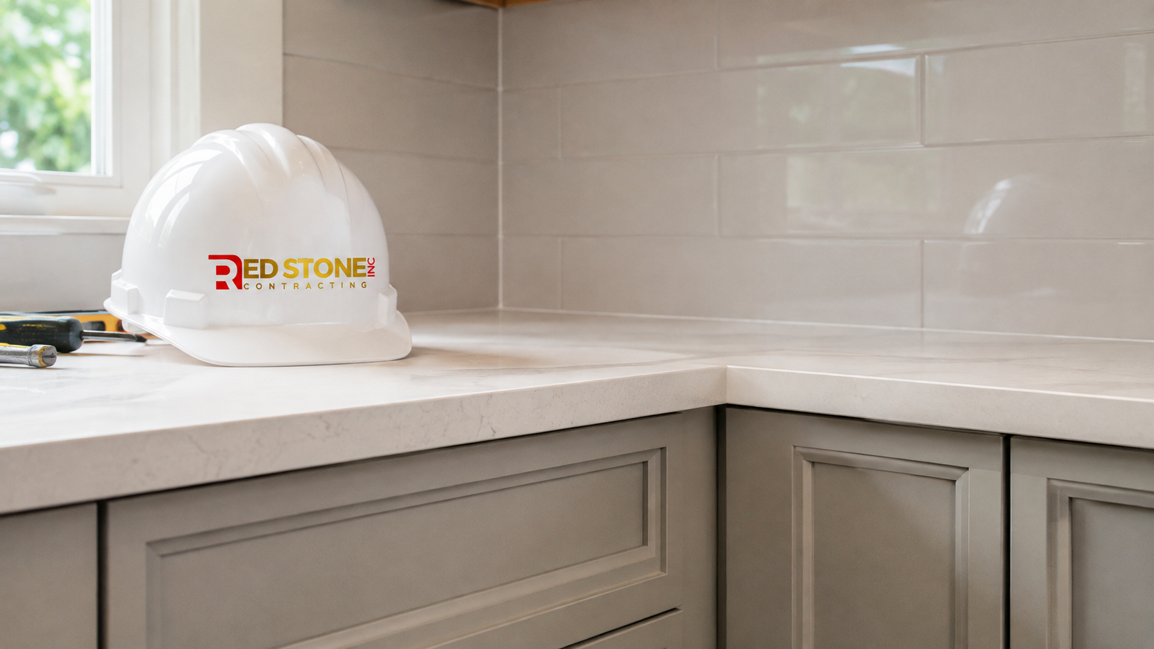 Close-up detail of finished millwork and tile from a completed home renovation in York Region