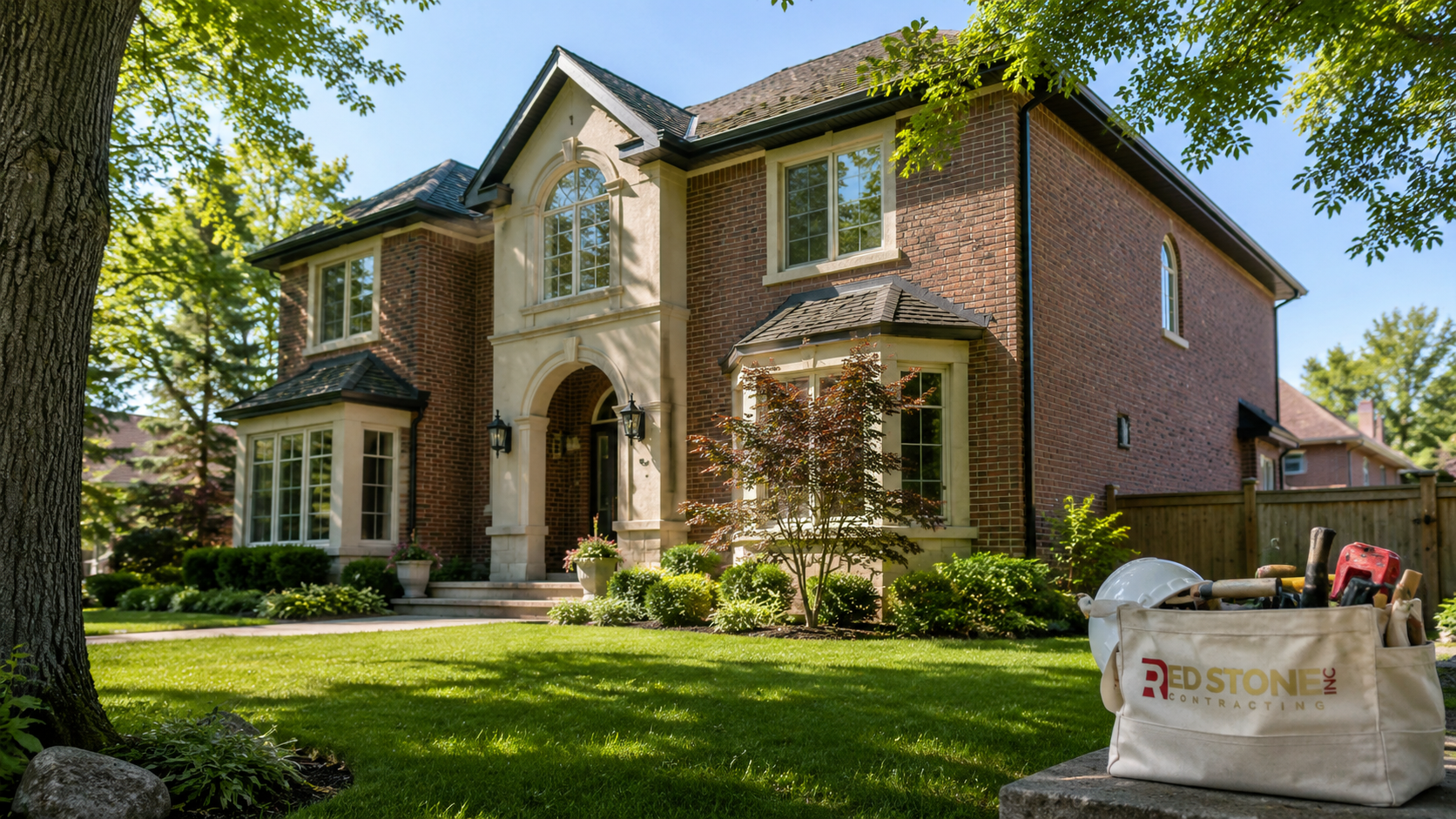 Suburban two-storey brick home in York Region ready for a home renovation in York Region project
