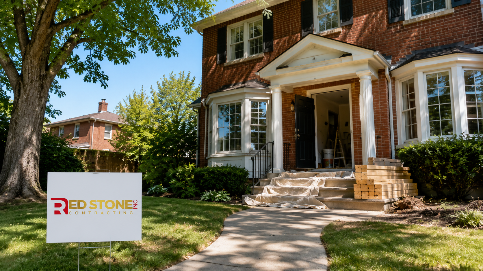 Two storey brick home in Mississauga prepared for a home renovation Mississauga project in summer