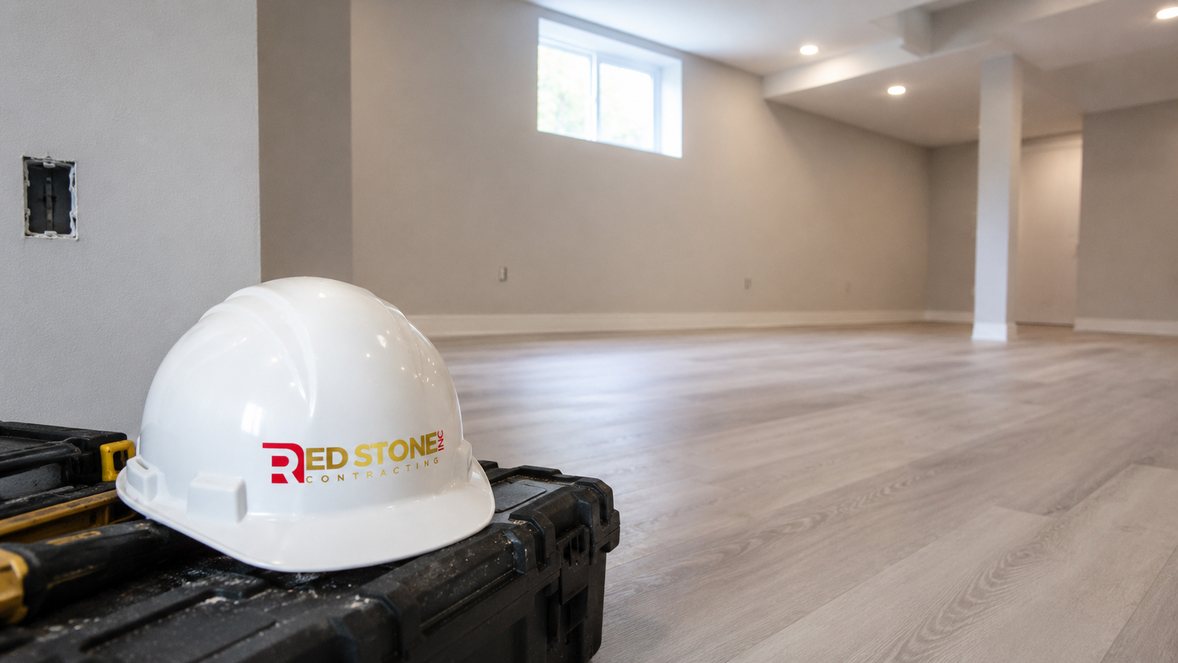 Finished lower level detail after a basement renovation in Mississauga with recessed lighting