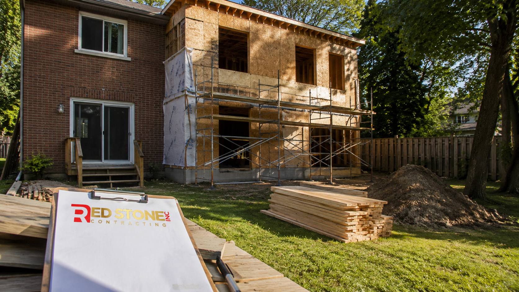Two storey rear home addition under construction on a Mississauga house showing home additions mississauga work in progress