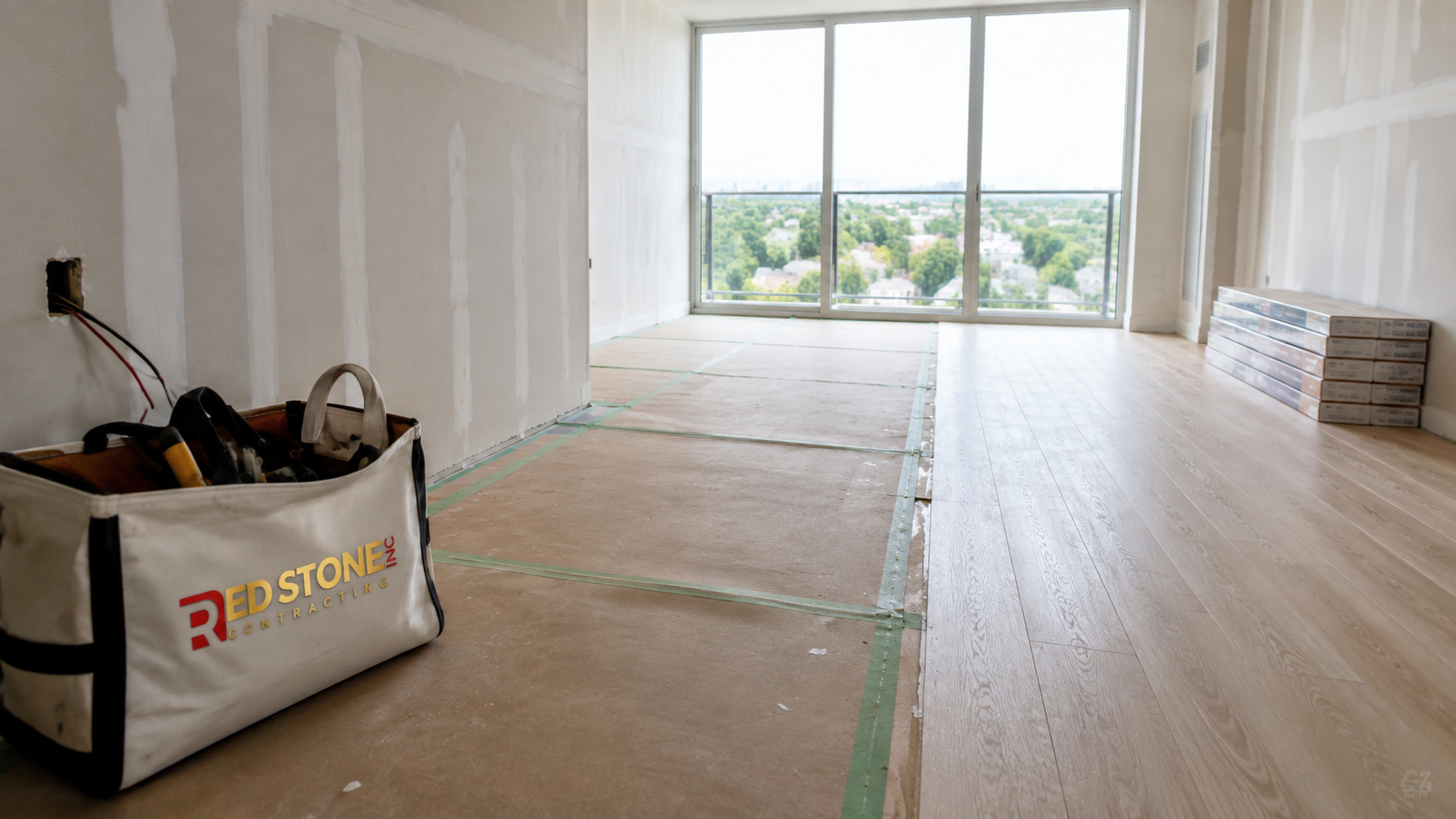 Open concept condo interior mid renovation during a condo renovation Mississauga project