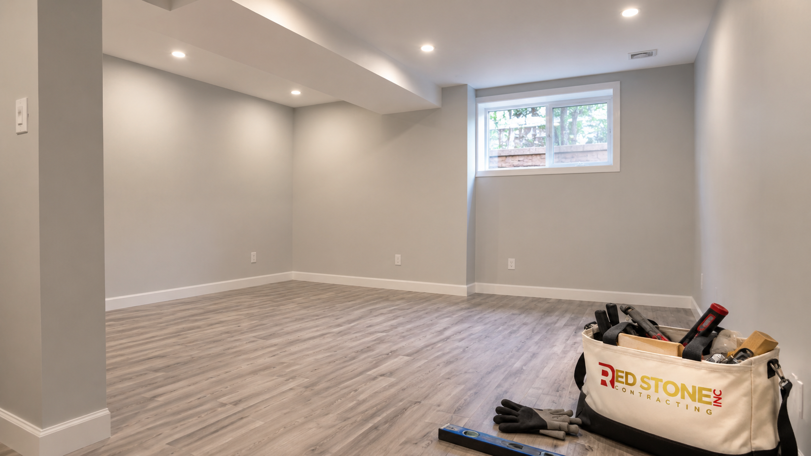 Finished lower level living area completed as part of a basement renovation Caledon homeowners invested in