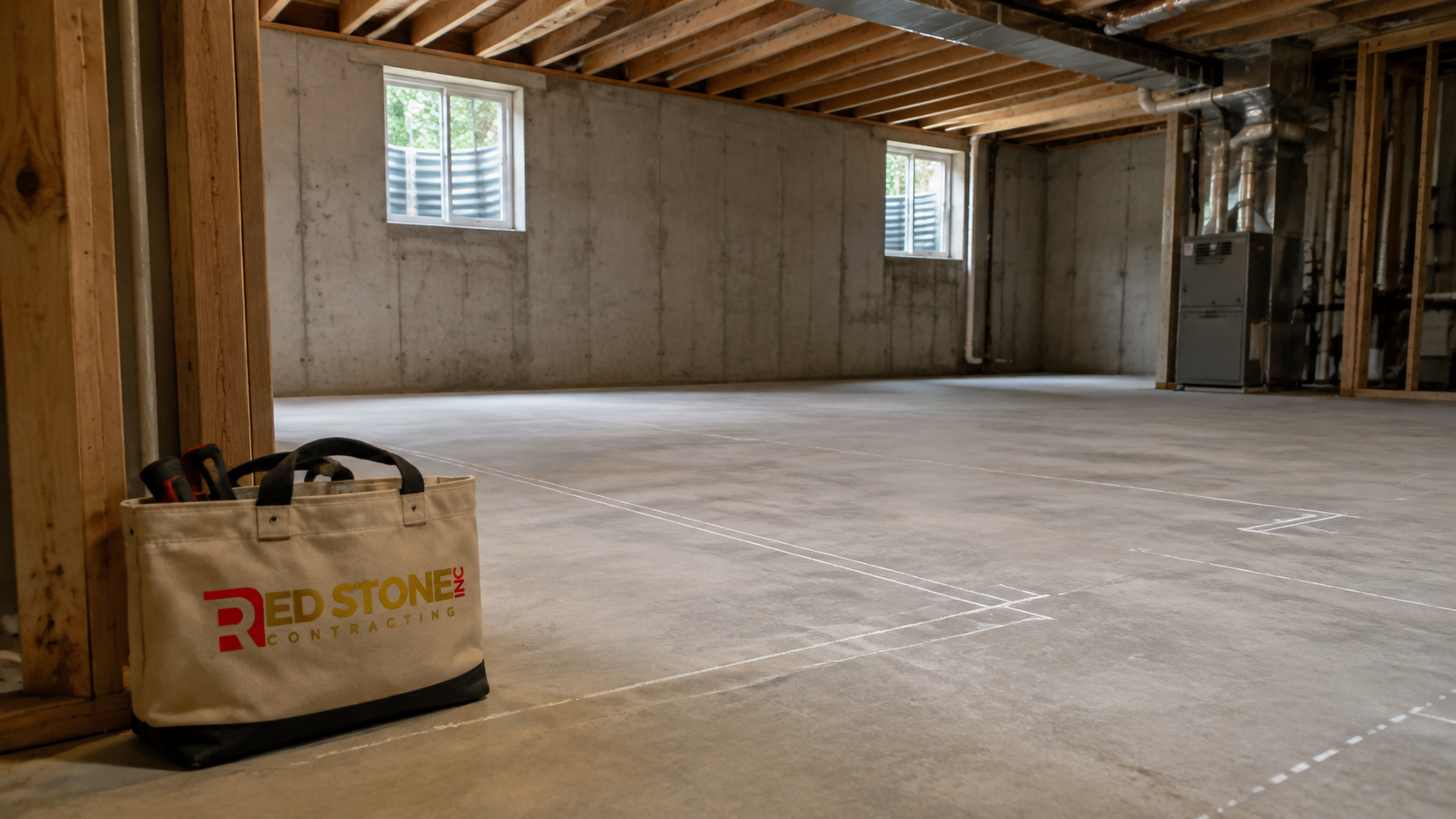 Unfinished basement prepared for a basement renovation Caledon homeowners are planning this summer