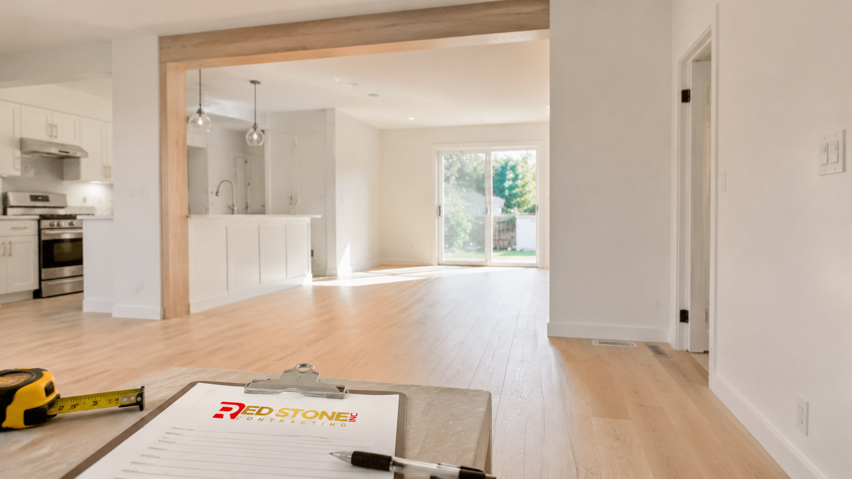 Renovated open concept main floor of an Oshawa home showing home renovation Oshawa results in summer daylight