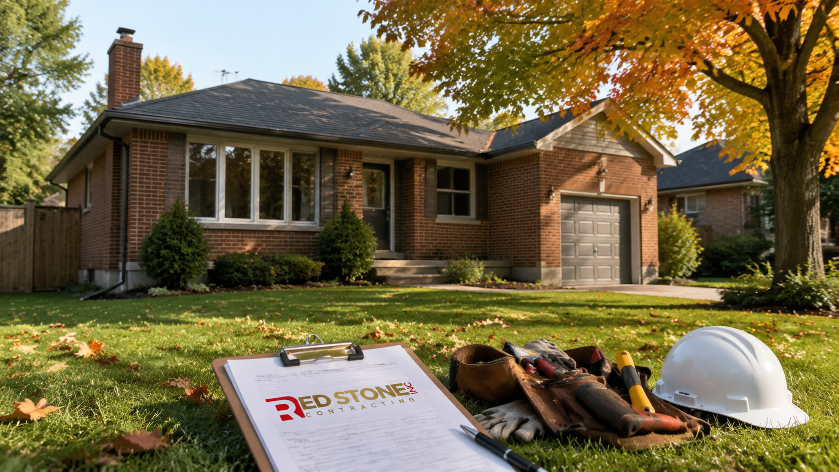 Postwar Etobicoke bungalow exterior in autumn light representing a typical home renovation Etobicoke project
