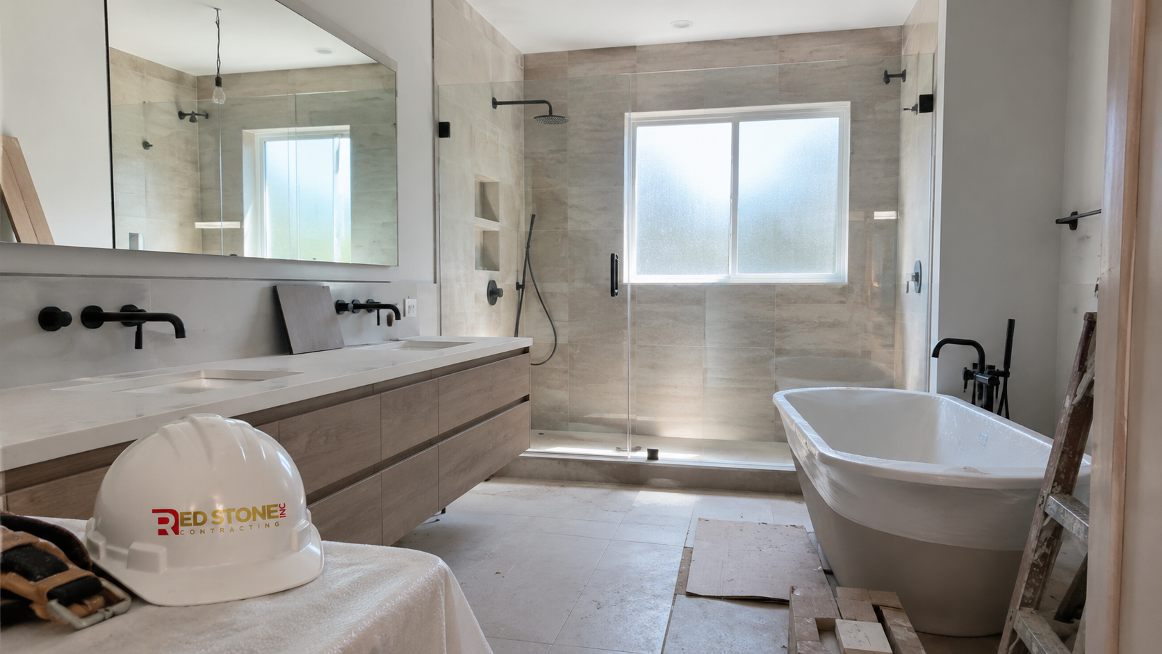 Renovated main bathroom with tiled shower and vanity in an Etobicoke home showing bathroom renovation Etobicoke results