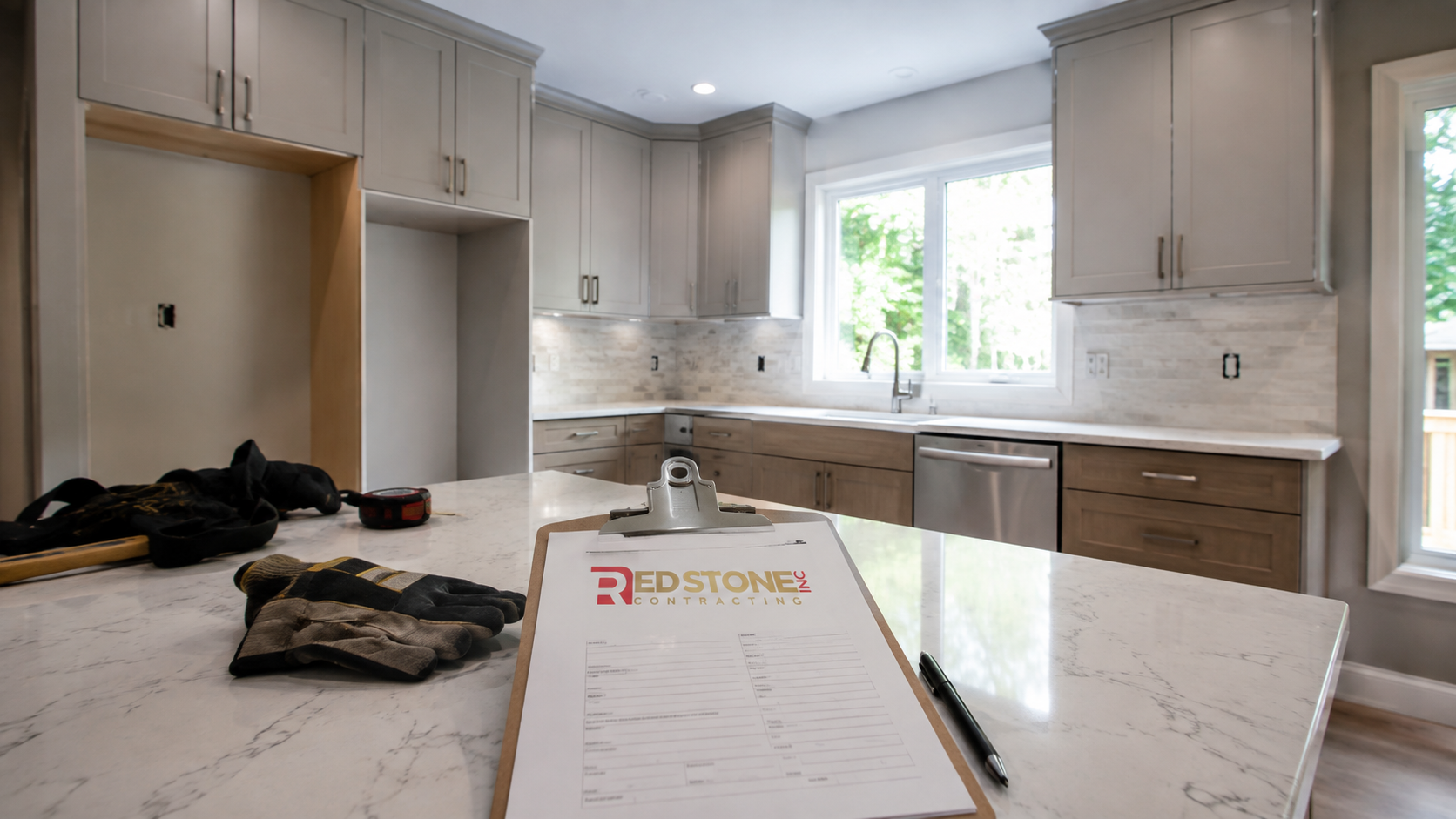 Updated bungalow kitchen with new cabinetry and counters showing a completed kitchen renovation Scarborough result
