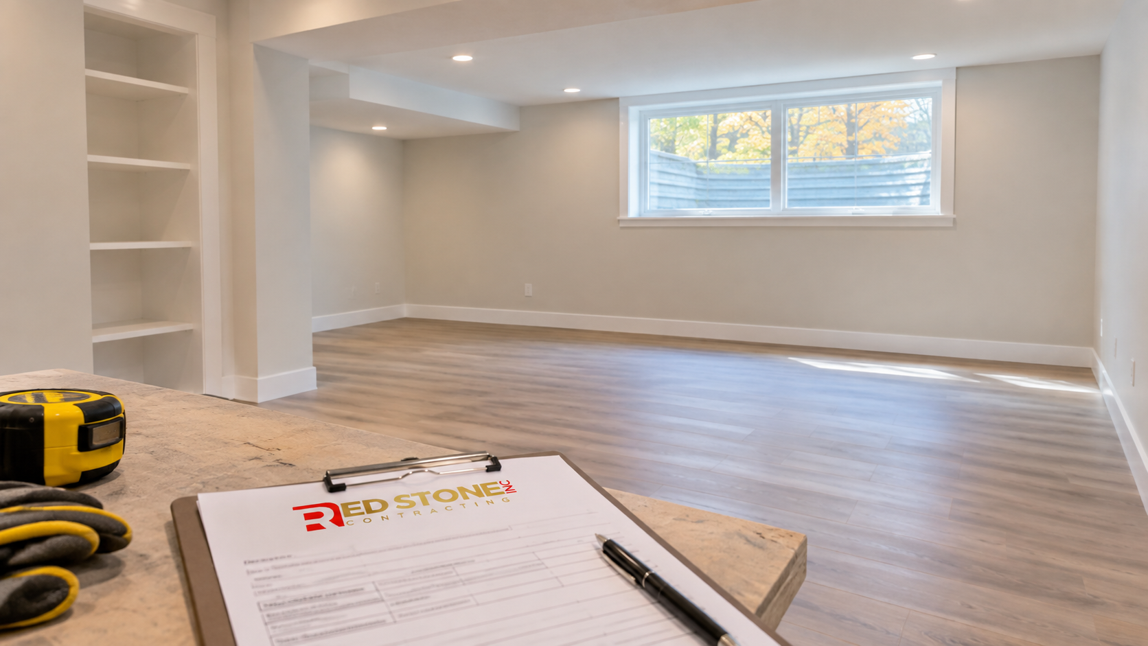 Finished lower level in a newer Milton home after a basement renovation Milton project