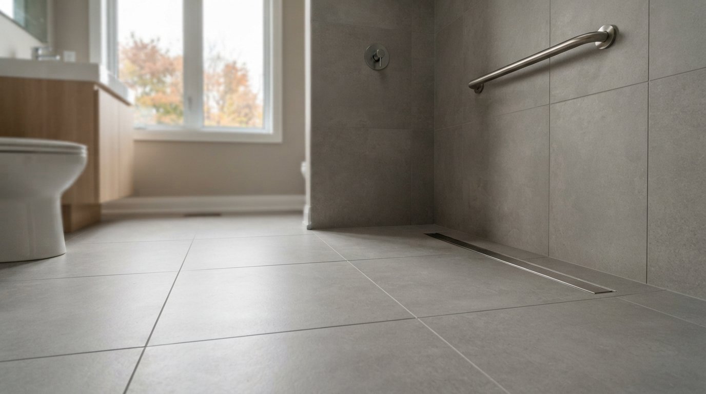 Curbless shower and grab bar in a suite designed with the multigenerational home renovation tax credit in mind
