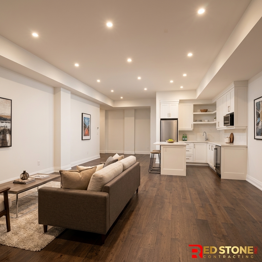Beautifully finished basement after underpinning with 9-foot ceilings in Toronto