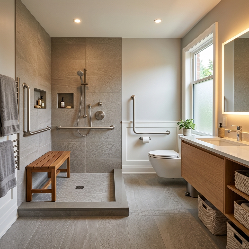 A beautifully designed, modern open-concept Toronto living space featuring extra-wide hallways, zero-threshold floor transitions, and brilliant natural lighting, exemplifying flawless universal design.