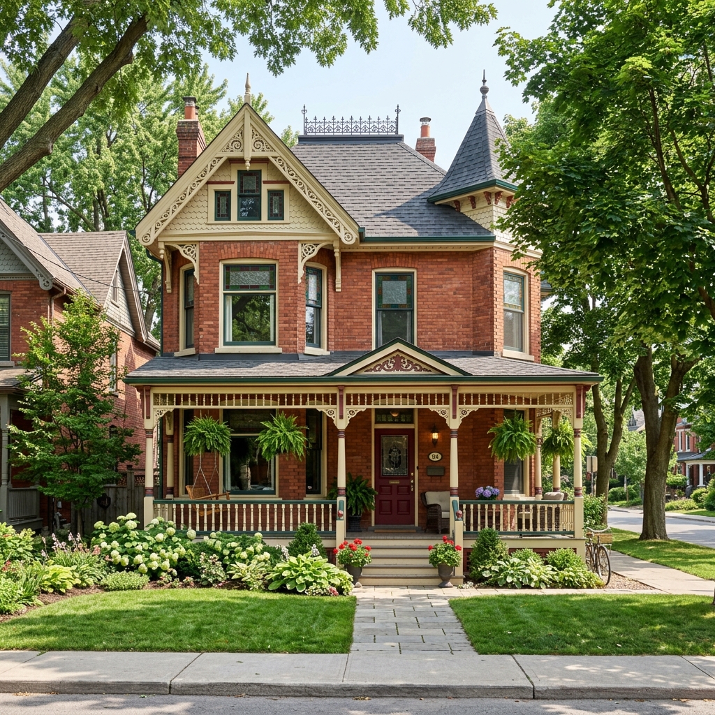 A stunningly renovated Toronto heritage home interior, seamlessly blending restored original 1920s oak trim and stained glass with an ultra-modern, high-end luxury kitchen.