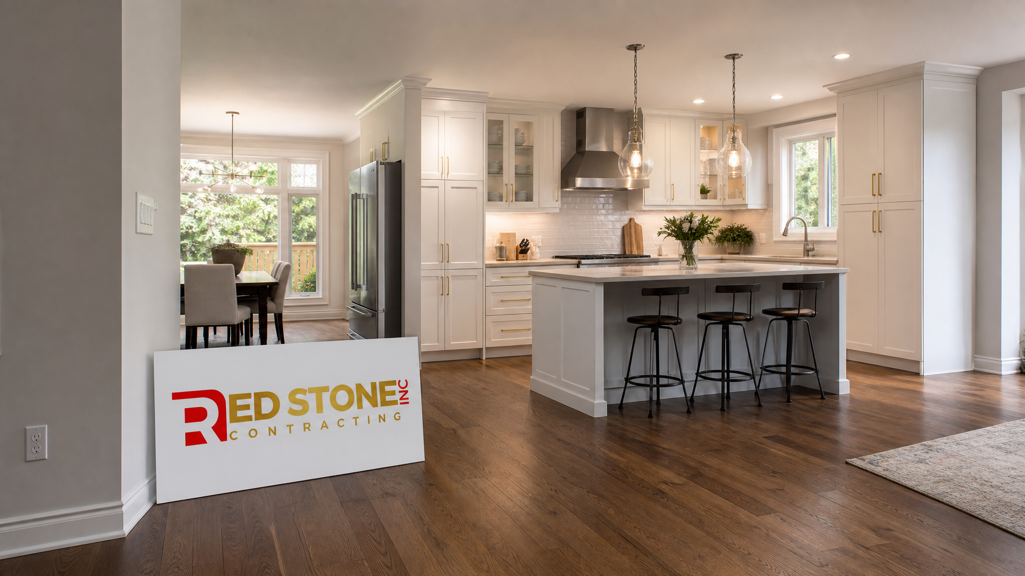 Open-concept main floor in a Toronto home after removing a load-bearing wall with a flush beam