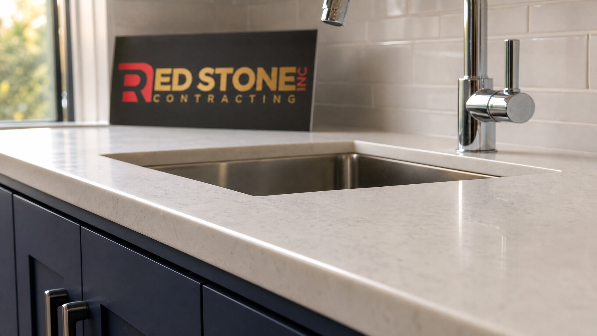 Close-up detail of undermount wet bar sink and quartz countertop edge profile from a Toronto wet bar renovation project