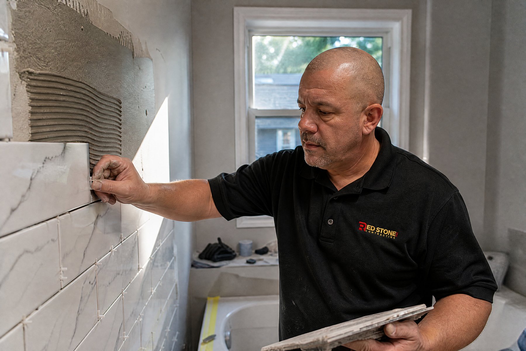Red Stone Contracting crew installing flooring in a Halton Hills home renovation