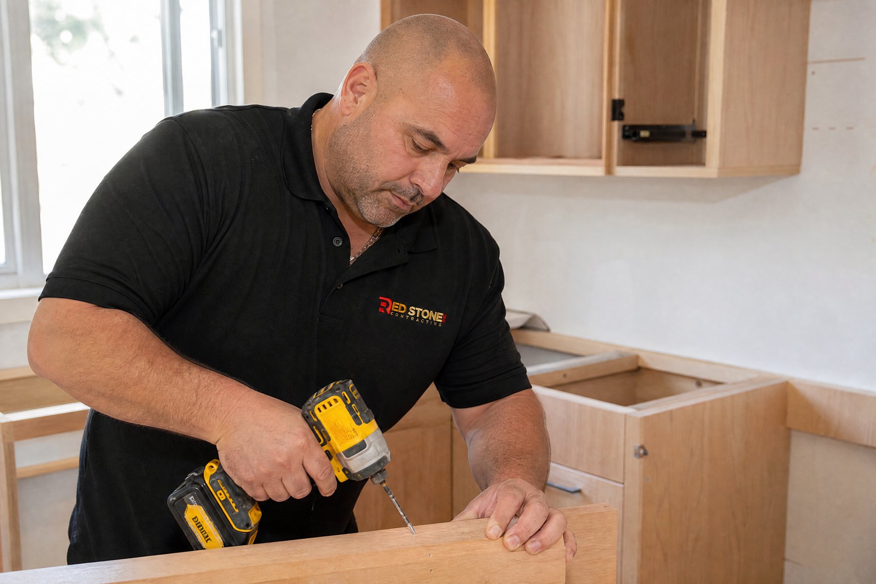 Red Stone Contracting crew installing flooring in a Scarborough home renovation