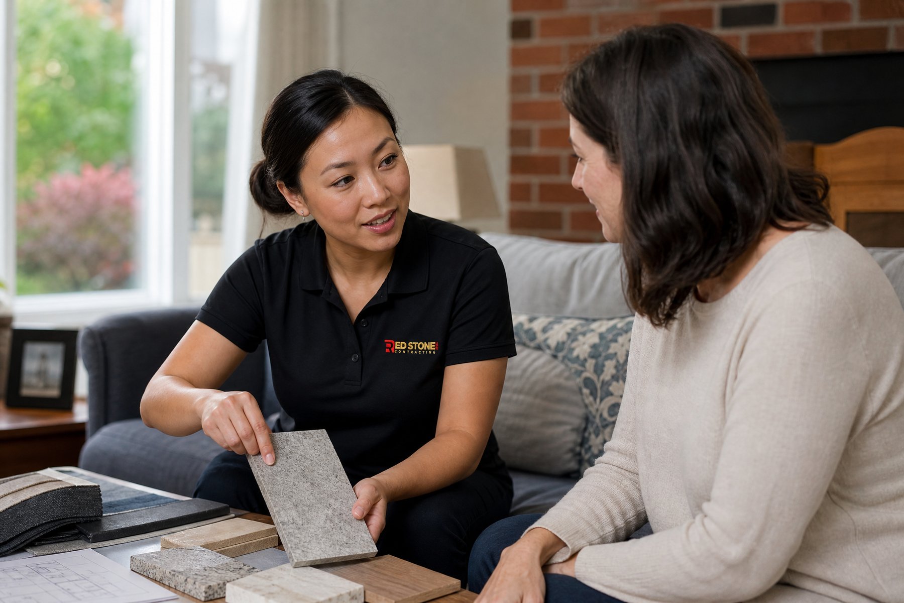 Red Stone Contracting consultation with homeowners in Etobicoke