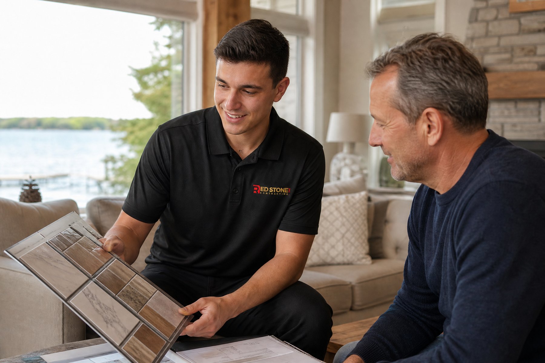 Red Stone Contracting Renovation Crew Georgina Red Stone Contracting consultation with homeowners in Georgina