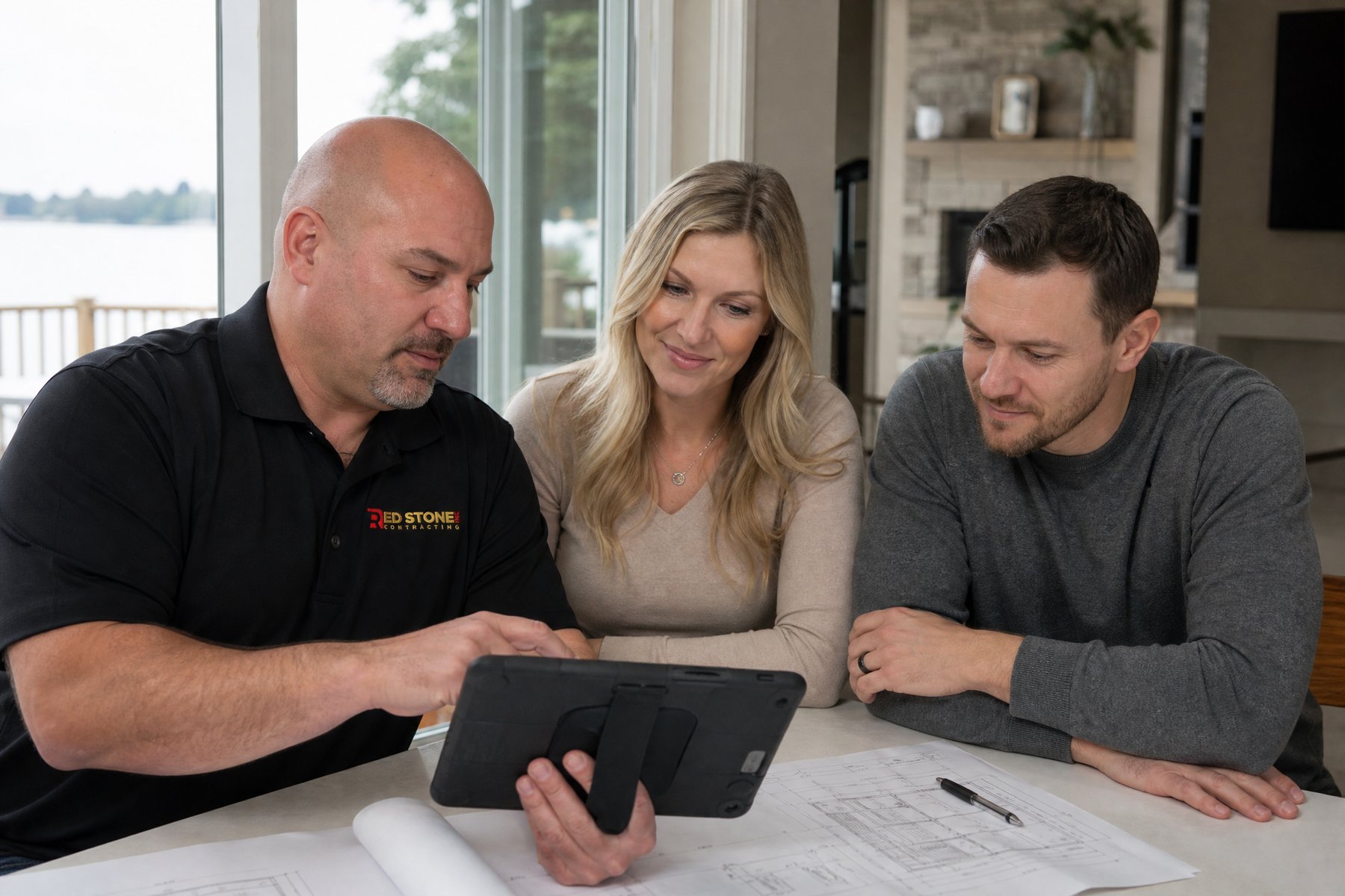 Red Stone Contracting Renovation Crew Pickering Red Stone Contracting consultation with homeowners in Pickering
