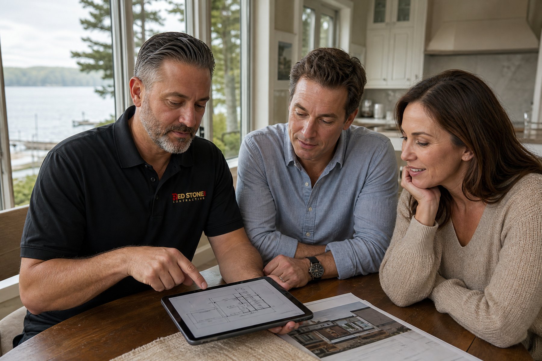 Red Stone Contracting Renovation Crew Oakville Red Stone Contracting consultation with homeowners in Oakville