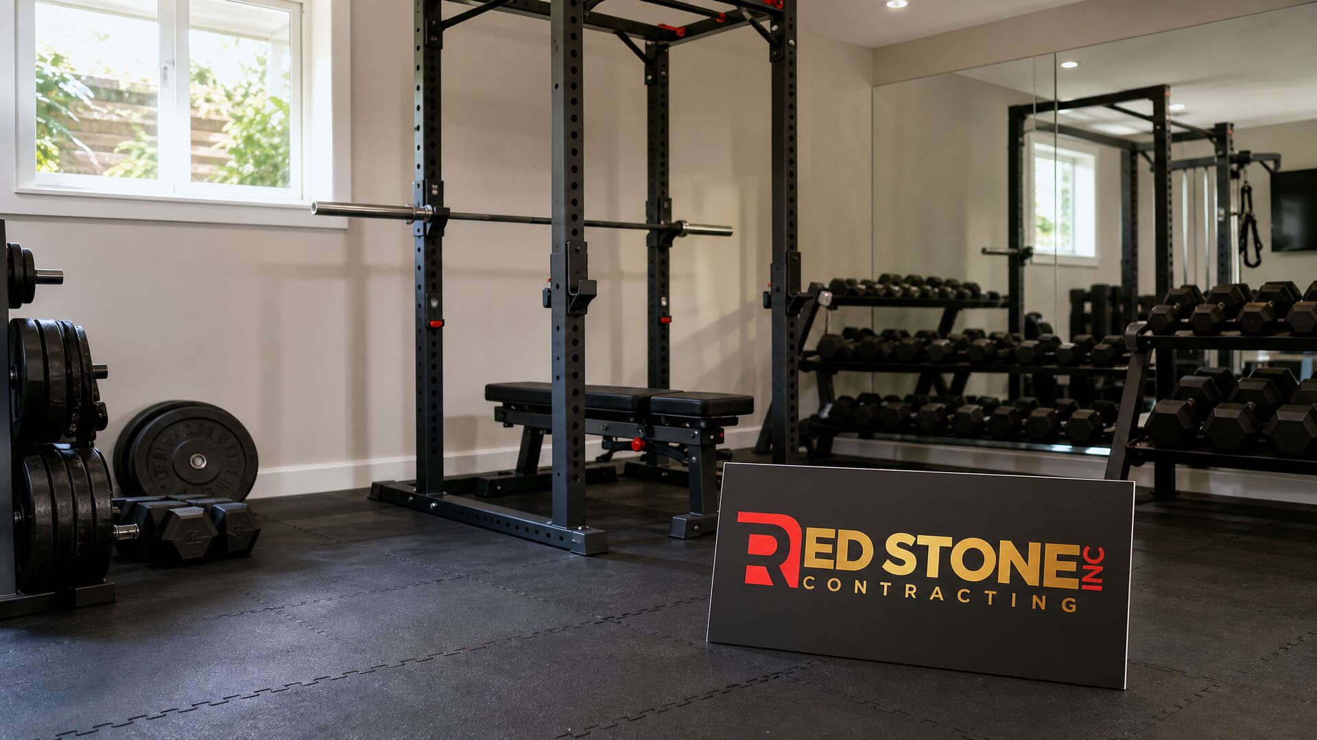 Basement home gym renovation by Red Stone Contracting