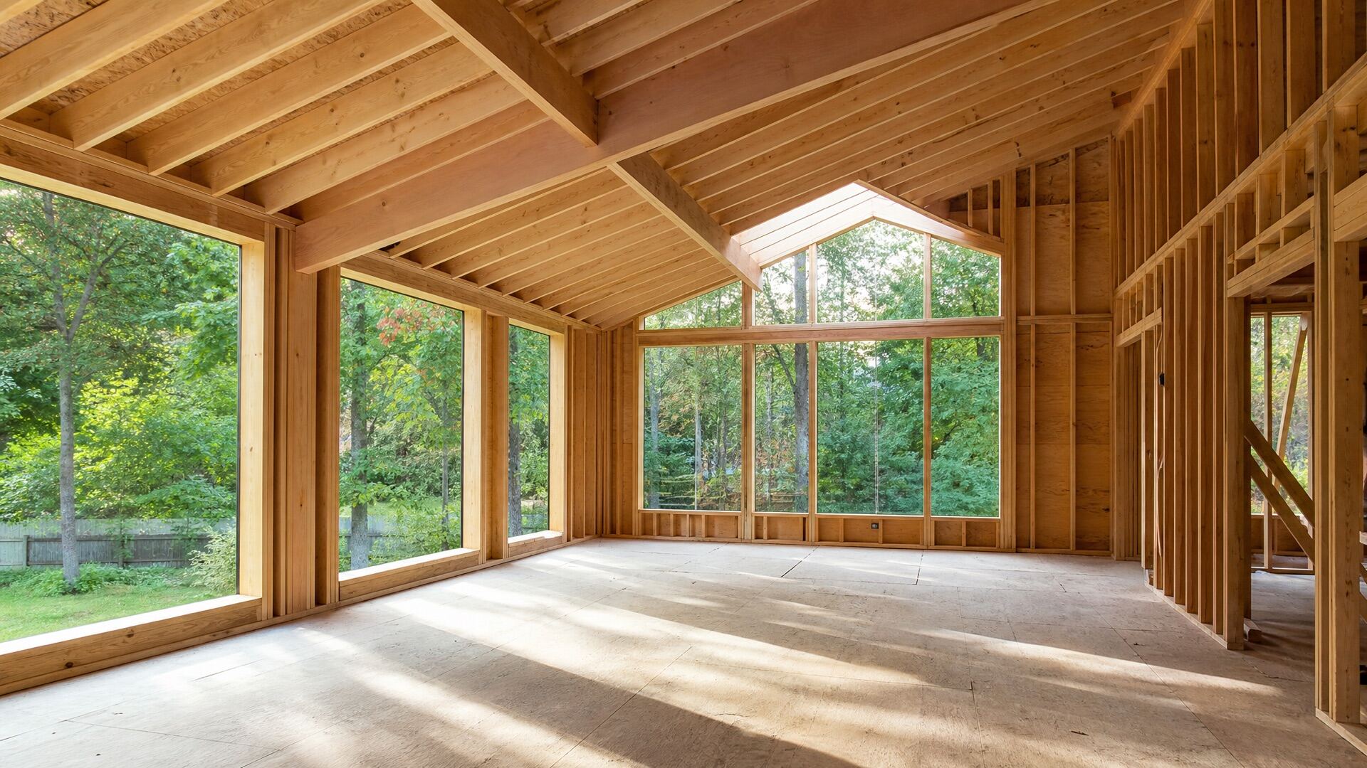 Sunlit newly framed home addition by Red Stone Contracting