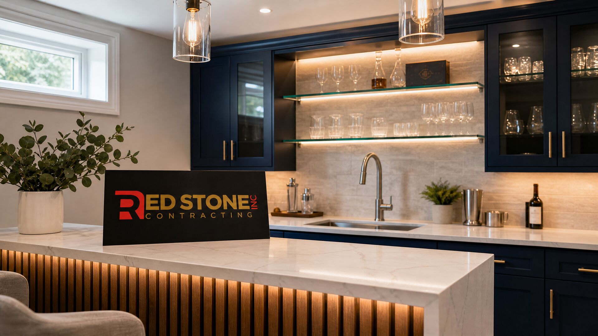 Custom basement wet bar renovation by Red Stone Contracting